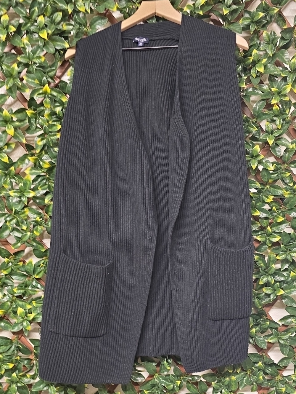 Splendid Black Ribbed Open-Front Knit Vest